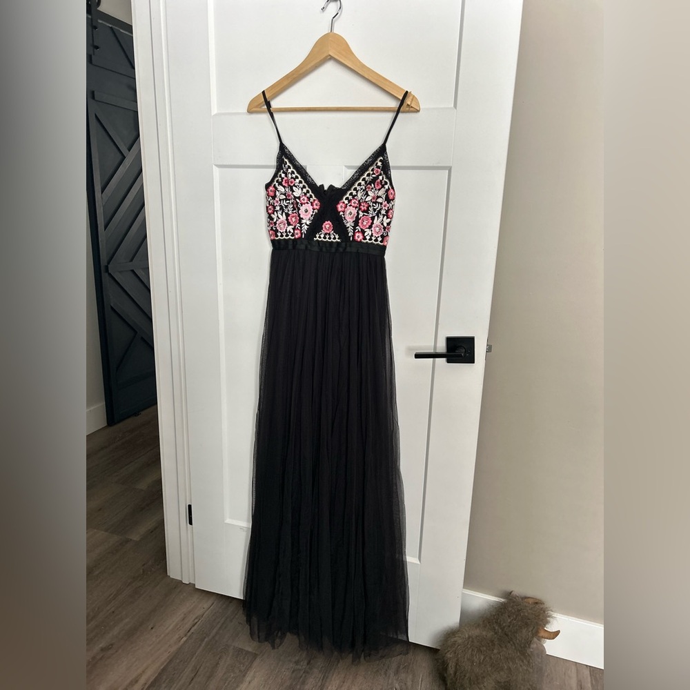 Needle an thread Elegant Black and Pink Embroidered Dress prom bridesmaid dress